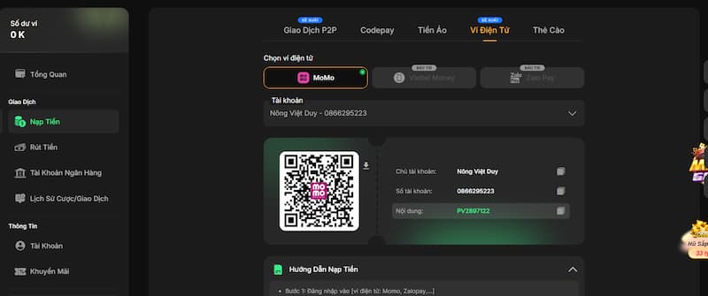 Nạp tiền 8Day qua ví điện tử tiện lợi