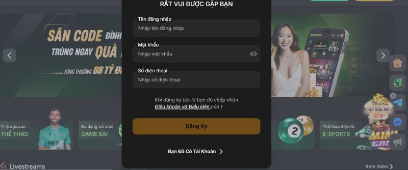 Thông tin mở tài khoản cược